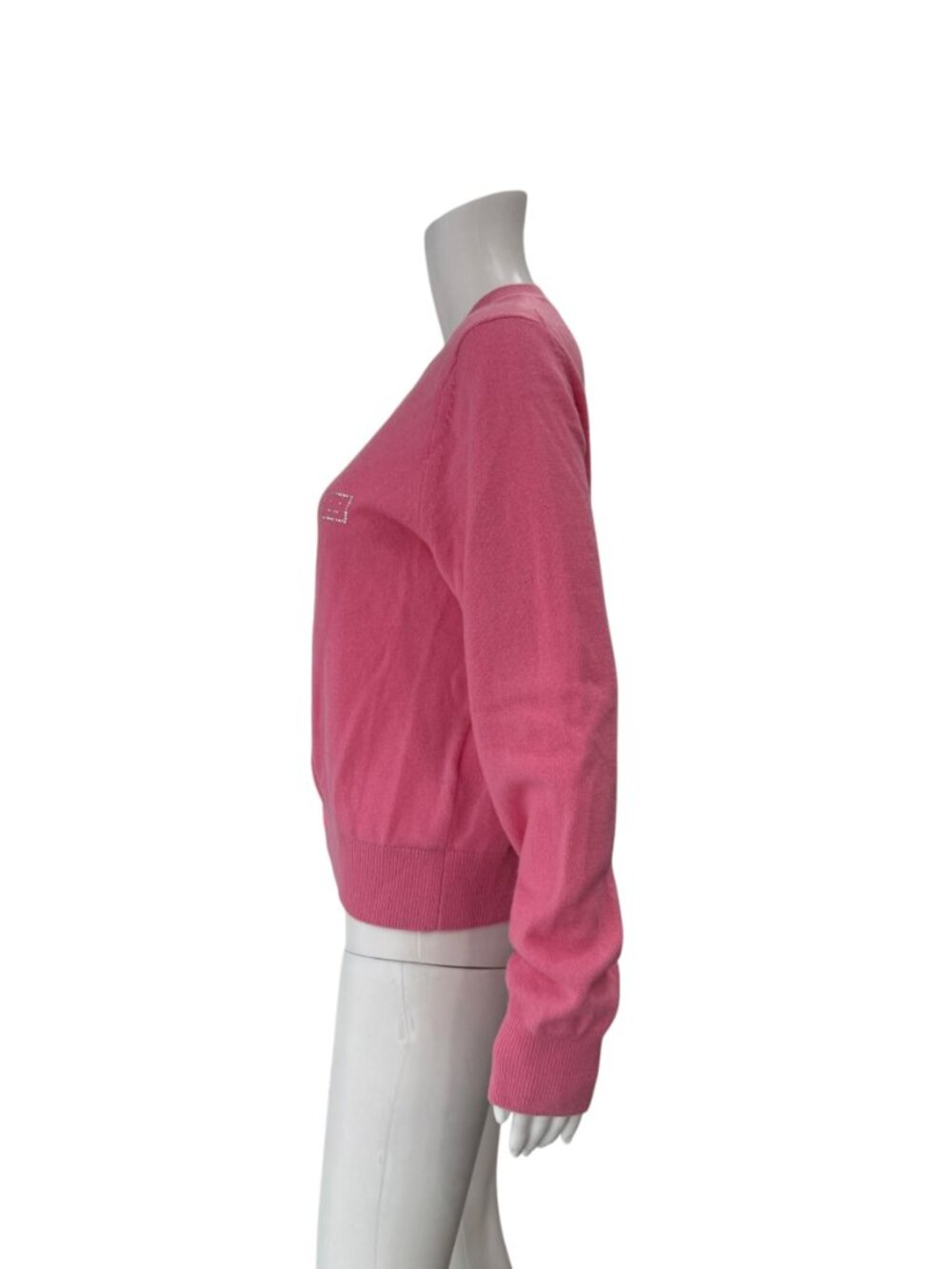 $389 Acne Studios Tango Pink Embellished Face Logo Cardigan Sweater size Large - Picture 9 of 11